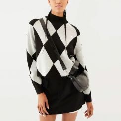 3Pcs Winter Fashion Black and White Plaid Pullover