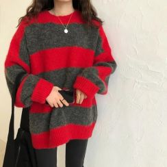 2Pcs Winter Striped Vintage Sweater