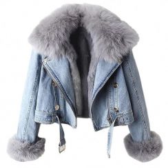 Womens Winter Warm Wool Lined Denim Jacket